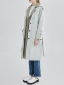Women Beige Trench Lapel Long Sleeve Loose Fit Windbreaker Spring Autumn
