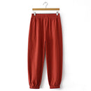 Women Loose High Waist Cotton Line Ankle Length Drawstring Harem Trousers