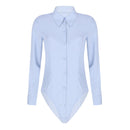 Women Bodysuit for Office Lady Turn-down Collar Long Sleeve Button Down Easy Care Work Bodysuit Shirt for Evening Cocktail Party
