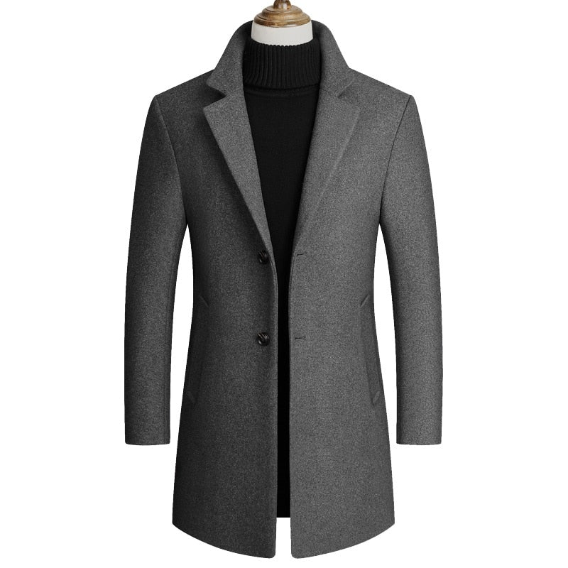 Jacket Men Woolen Coats Spring Autumn Casual Slim Fit Windbreaker Jacket Overcoat Single Breasted Long Trench Coat