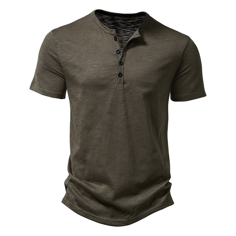 Henley Collar Summer Men Casual Solid Short Sleeve T Shirt for Men Polo men High T Shirts