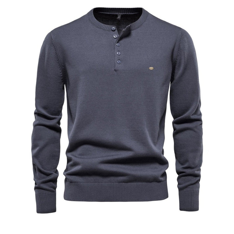 Henley Collar Men Sweaters 100% Cotton Solid Color Casual Men Pullovers New Autumn Thin High Quality Sweaters for Men