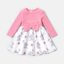 Toddler Girl Elephant Ribbed Splice Bowknot Design Long-sleeve Dress