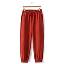 Women Loose High Waist Cotton Line Ankle Length Drawstring Harem Trousers
