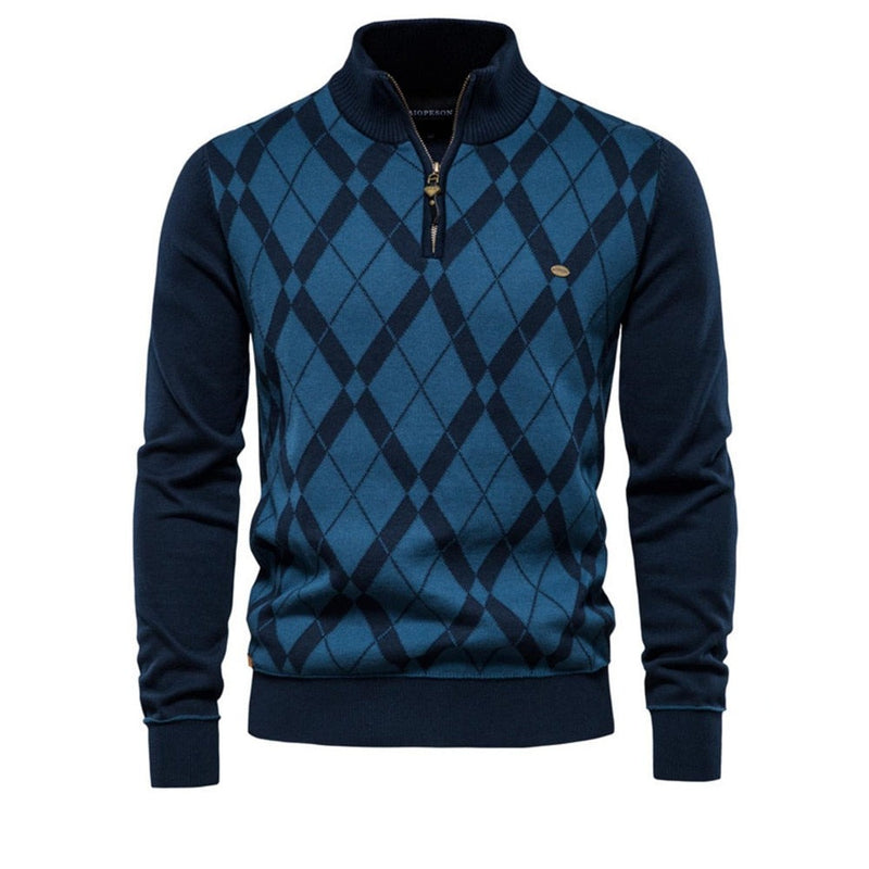 Men Sweaters Cotton Mock Neck Zipper Patchwork Pullover Men Winter High Quality Warm Sweaters for Men