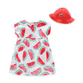 Summer Kids Clothing Children Dress Cartoon Watermelon Dress Infant Short Sleeve Dress with Hat Outing Baby Girl Clothes
