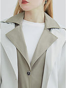 Women Beige Trench Lapel Long Sleeve Loose Fit Windbreaker Spring Autumn