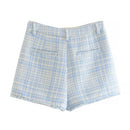 Autumn Shorts England Plaid Texture Woolen High Waist Bermuda Women