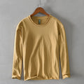 Men Spring Fall Solid Style Simple Minimalist Cotton Long Sleeve T-shirt Male Business Casual Classical Top