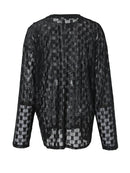 Women Black Mesh Cut-out Perspective Thin T-shirt New Round Neck Long Sleeve Spring Autumn