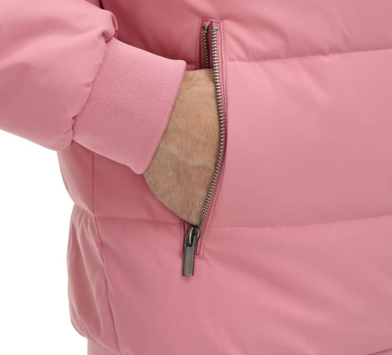 Winter Quilted Lined Bomber Jackets Mens Puffer Jackets Full Zip Casual Warm Coats Zipper Pockets Hiking Outwear Tops