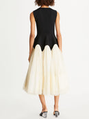 Patchwork Mesh Hit Dresses For Women Round Neck Sleeveless High Waist Ball Gown Dress Female Summer
