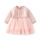 Autumn and Winter Kids Clothing Baby Girl Dress England Style Infant Long Sleeves Pink Knitting Mesh Dress Children Clothes