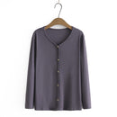 Autumn Women T-Shirt High Stretch Slim Fit Basics Tops Casual V-Neck Button Decoration Long Sleeve Tees