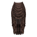 Women Dance Skirt Gothic Irregular Shirring Pleated Ruffle High-Waist High-Low Hem Solid Party Maxi Skirt Daily Clothing