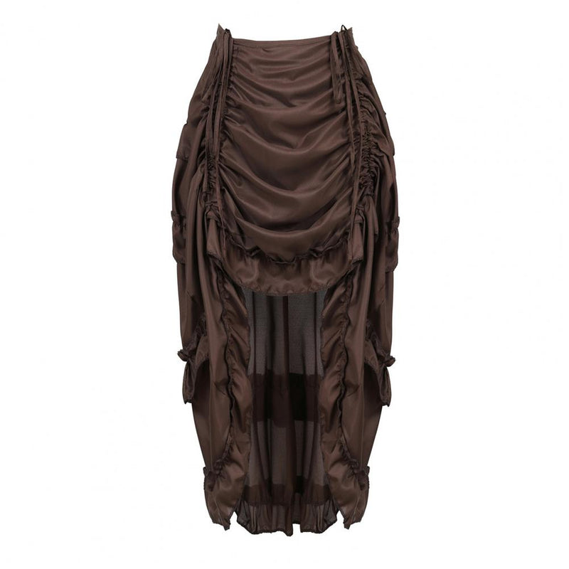 Women Dance Skirt Gothic Irregular Shirring Pleated Ruffle High-Waist High-Low Hem Solid Party Maxi Skirt Daily Clothing