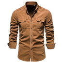 Corduroy Cotton Shirts Men Business Casual Lapel Solid Color Slim Fit Men Shirt New Autumn Shirt for Men
