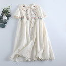 Embroidered Dress Short Sleeves Doll Collar Lace Midi Dress