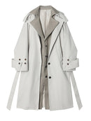 Women Beige Trench Lapel Long Sleeve Loose Fit Windbreaker Spring Autumn