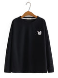 Sweatshirts Women Clothing Cotton Waffle Pullovers Embroidered Cartoon O-Neck Long Sleeve Hoodies
