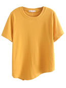 T Shirt Women Clothing Femme Tops Summer Casual O-Neck Short Sleeve Asymmetrical Length Solid Tees
