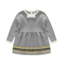 Spring and Autumn Kids Clothing Baby Girl Gray Cotton Knitting Dress Infant Bow Dress Long Sleeves Outing Children Clothes