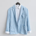 Autumn Casual Blazer Men Solid Suits Jackets Pure Linen Breathable Turn-down Collar Outerwear