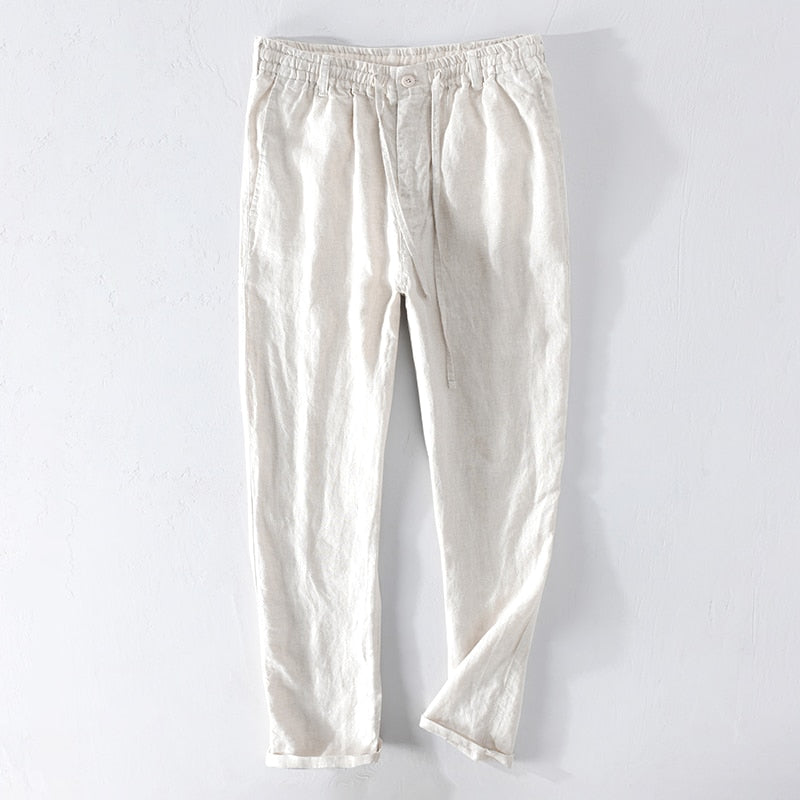 Men Dress Pants Summer New Casual Black Pants Men 100% Pure Linen Loose Solid Trousers Male