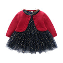Spring and Autumn Kids Clothing Baby Girl Sets Infant Red Knitting Cardigan Star Mesh Dress Suit Outing Children Clothes