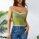 Women Crochet Knit Crop Camis Pearl Backless Top Sleeveless Lace-up Beach Camisole Trendy Streetwear