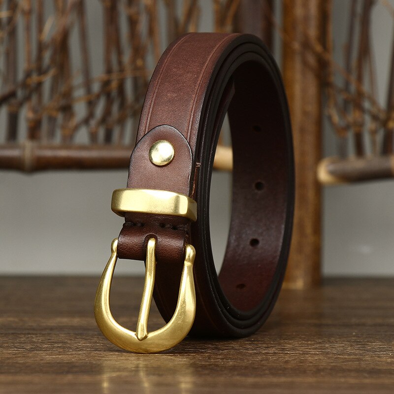 2.4cm Copper Buckle High Quality Genuine Leather Belts for Women Luxury Female Belt For Jeans Simple Strap Waist Belt