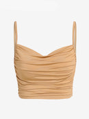 Cowl Front Ruched Cropped Cami Tank Top Adjustable Shoulder Strap Solid for Women Spring Fall