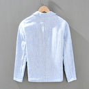 Casual Blazer Men Solid All-Match Suits Jackets Pure Linen Breathable Turn-down Collar Outerwear Coat