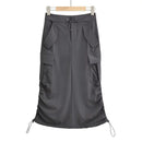 Womens Drawstring Patchwork Pockets Cargo Fashion High Waist Solid Split Loose Casual Skirts Spring