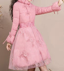 Women Jacket Embroidery Zipper Cotton-padded Solid Gauze Casual Thick Coat Winter