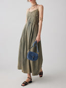Denim Denim Long Dresses For Women Square Sleeveless High Waist Spliced Pockets Vintage Casual Dress Female Style