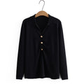Sweater Woman Clothing Slim Fit High Stretch Jumper Solid Color V-Neck Fold Button Long Sleeve Pullover Autumn