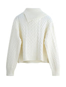 Knitting Pullovers Sweater Buckle Elegant Simple Style Lapel Long Sleeve Women Spring