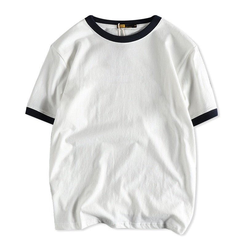 Summer Short Sleeved T-Shirt Men Simple Solid Cotton All Match Casual Round Neck Threaded Half Sleeved Bottoming Shirt