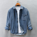 Denim Shirt for Men Autumn Winter New Cotton Outerwear Man Casual Pockets Decoration Solid Jackets Coats