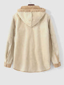 Jacket for Men Fleece-lined Corduroy Hooded Jackets Solid Fluffy Coat Overshirt with Pocket Winter Unisex Warm Outerwear