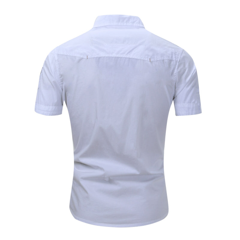 America Men& Short Sleeve Military Outdoor Cargo Shirts Premium Cotton Casual Loose Pockets Blouses Tops Male