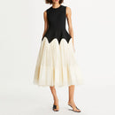 Patchwork Mesh Hit Dresses For Women Round Neck Sleeveless High Waist Ball Gown Dress Female Summer
