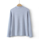 Basic Slim T-Shirt Women Autumn Winter Embroidery Stand Collar Warm Bottoming Tees Simple Stripe Casual Tops