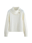 Knitting Pullovers Sweater Buckle Elegant Simple Style Lapel Long Sleeve Women Spring
