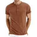 Men T-shirt Henry Neck Design Slim Fit Solid T-shirts Male Tops Tees Short Sleeve T Shirt For Men