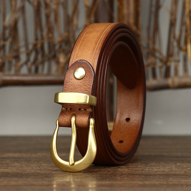 2.4cm Copper Buckle High Quality Genuine Leather Belts for Women Luxury Female Belt For Jeans Simple Strap Waist Belt