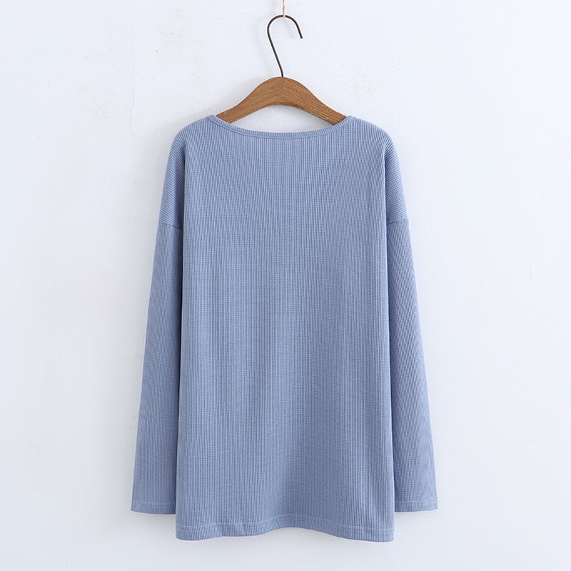 Sweatshirt Women Spring Waffle Bottoming Tops Loose Long Sleeve Hoody Curve Clothes