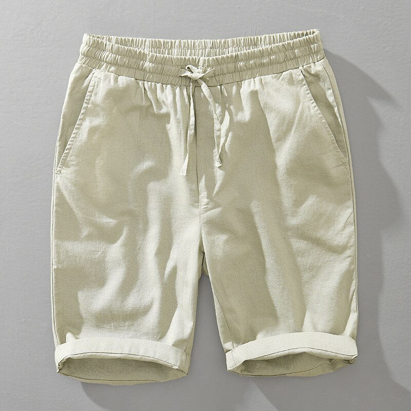 Summer Men Cotton Linen Shorts Solid Flexible Waist Simple Casual Loose Half Length Thin Popular Short Pants