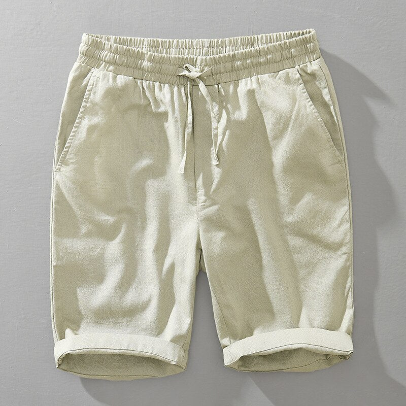 Summer Men Cotton Linen Shorts Solid Flexible Waist Simple Casual Loose Half Length Thin Popular Short Pants